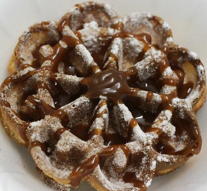 Waffle with salted caramel coulis & cinnamon sugar