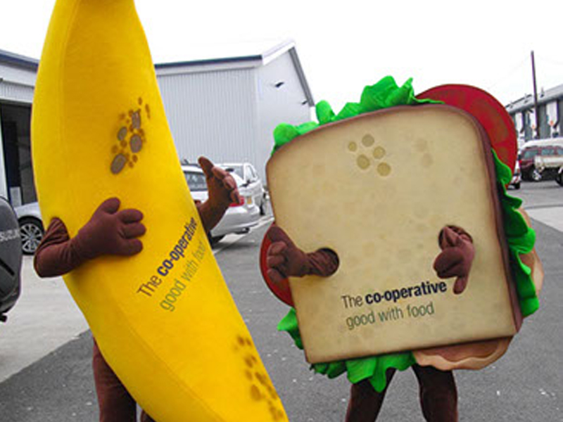 sandwich and banana mascot