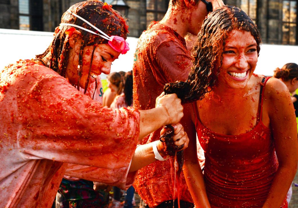 Tomato fight event as protest against the Russian boycot