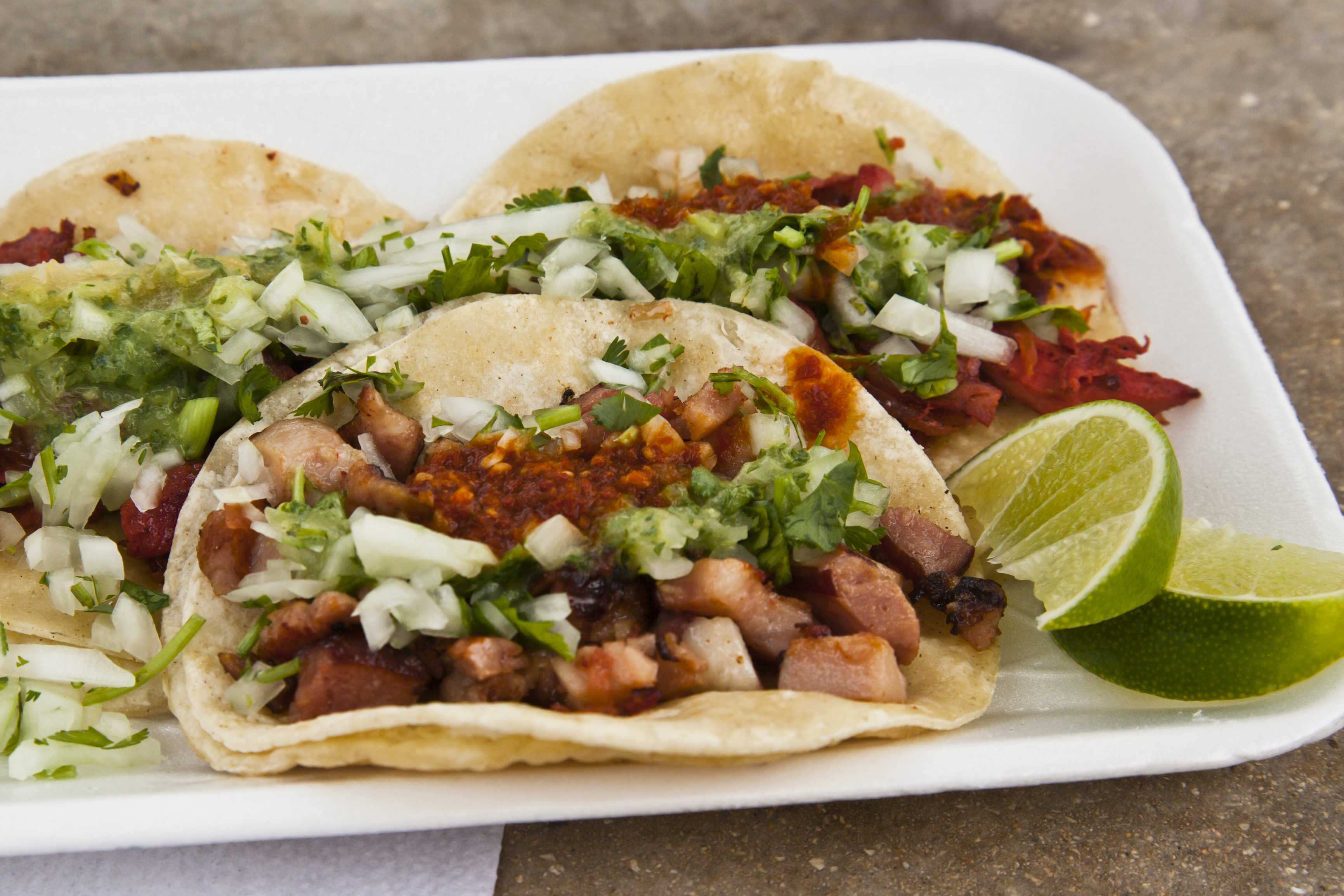 Street tacos w/ chuleta (pork) in Cancun, Mexico