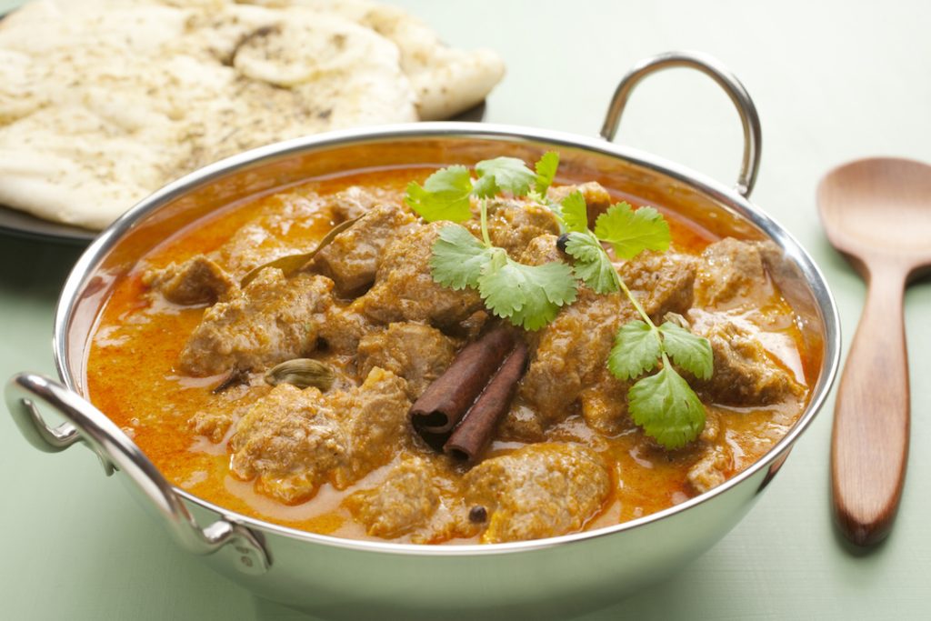 Indian Meal Food Curry Lamb Rogan Josh Naan Bread