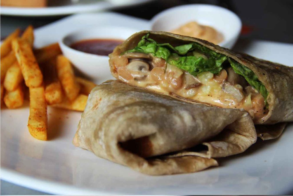Mushroom, baby corn and bean wrap  at The Port Cafe