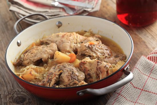 Rabbit and cabbage stew in a pan