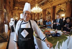 Thai chef Chang of the Blue Elephant restaurant located in Paris poses, on July 20, 2012 during the Chefs' Thai Select meeting at the Westin Hotel in Paris, as part of the visit to France of Thailand's Prime Minister to promote and label Thai gastronomy. AFP PHOTO FRANCOIS GUILLOT (Photo credit should read FRANCOIS GUILLOT/AFP/GettyImages)