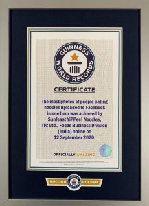 ITC Sunfeast YiPPee! Guinness World RecordCcertificate